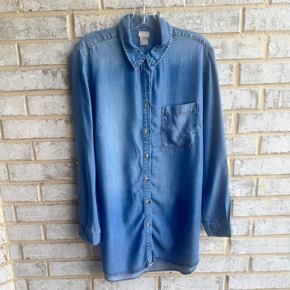 Chico's Long Sleeve Button Down Blouse Shirt Women's Size 2 (12/14)